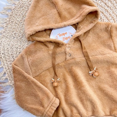 Conj. Casaco Mini Alces e Calça Peluciada - Caramelo 